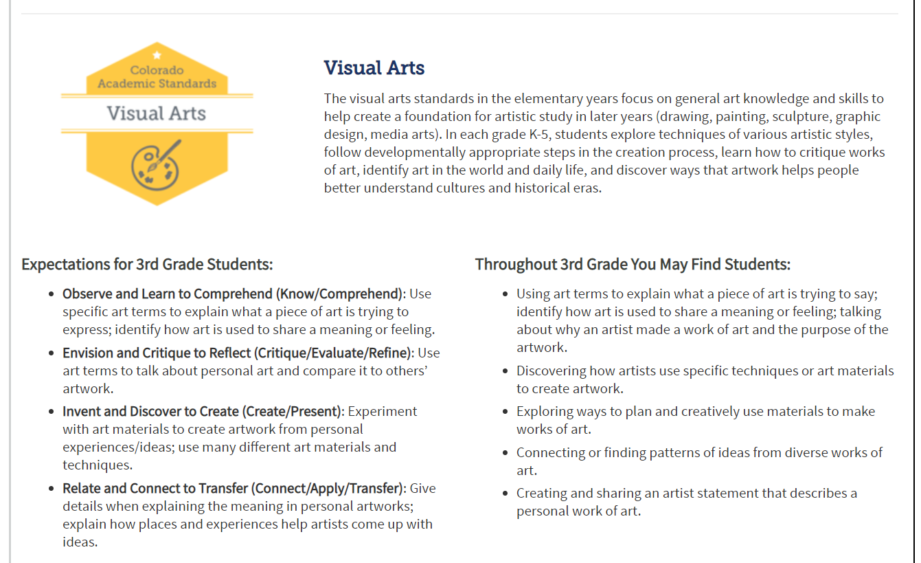Third Grade Art Standards: