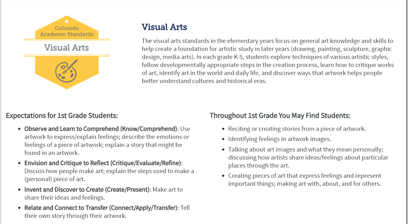 First Grade Art Standards