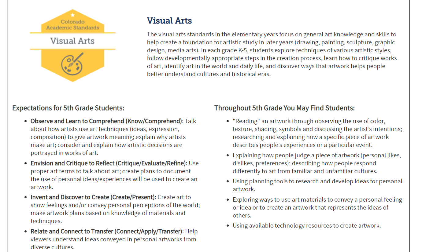 Fifth Grade Art Standards:
